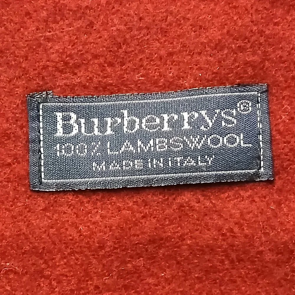 Luxury Vintage Burgundy Burberry Lambs Wool Scarf Embroidered Logo Winter Scarf - Picture 5 of 6